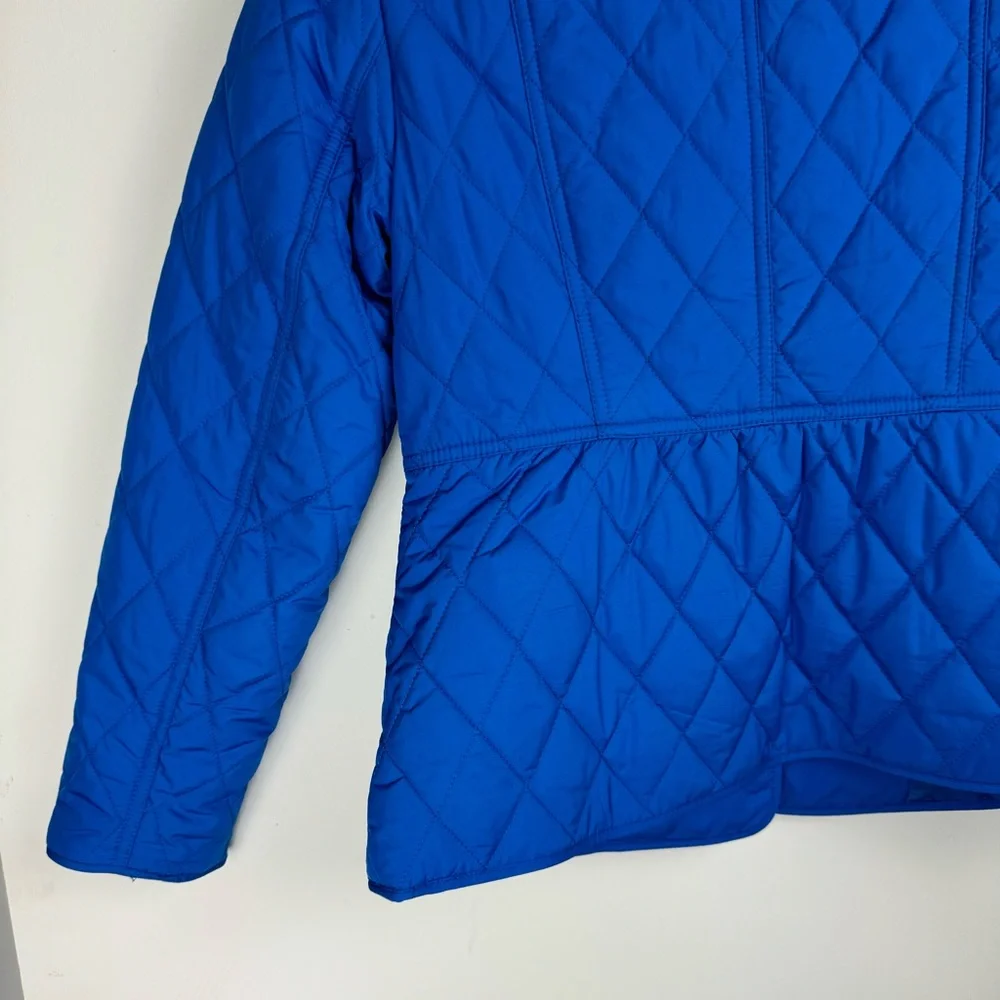 Talbots Diamond Quilted Jacket Sz Petite Cobalt Blue Button Snap Barn Chore